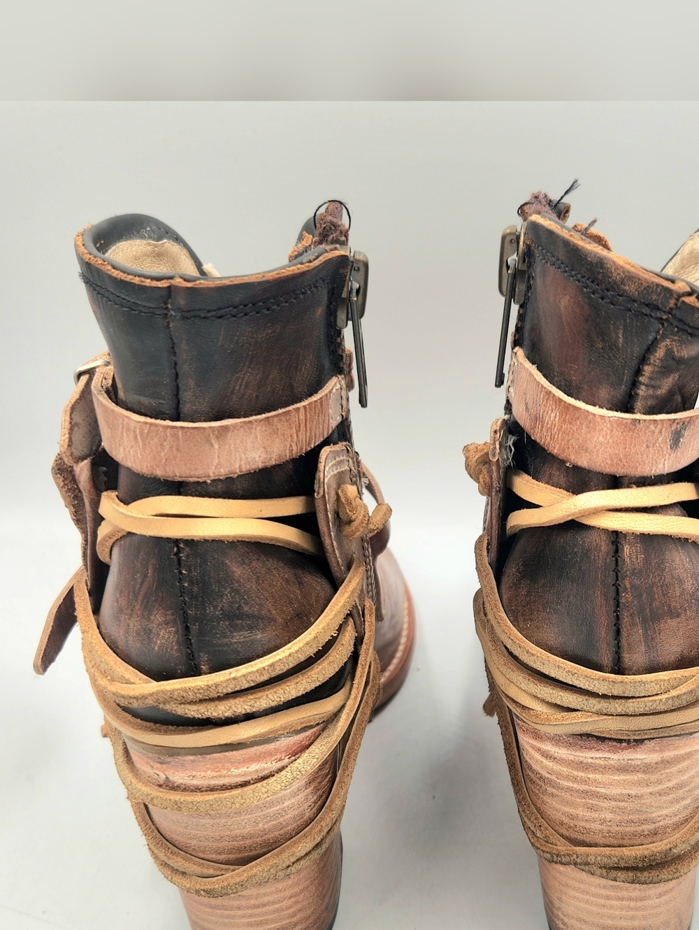Freebird Carter Stack Heel Ankle Boot Brown Strappy Boho Womens 10 Buckle Straps - Picture 4 of 14